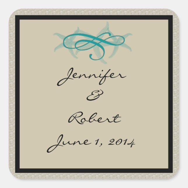 Taupe and Teal Seaside Wedding Envelope Seal (Front)