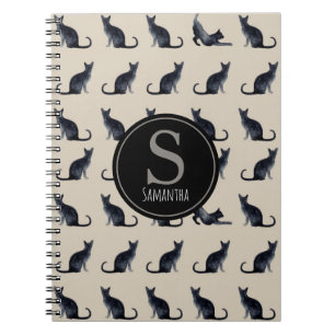 Taupe and Watercolor Black Cat Lover Notebook