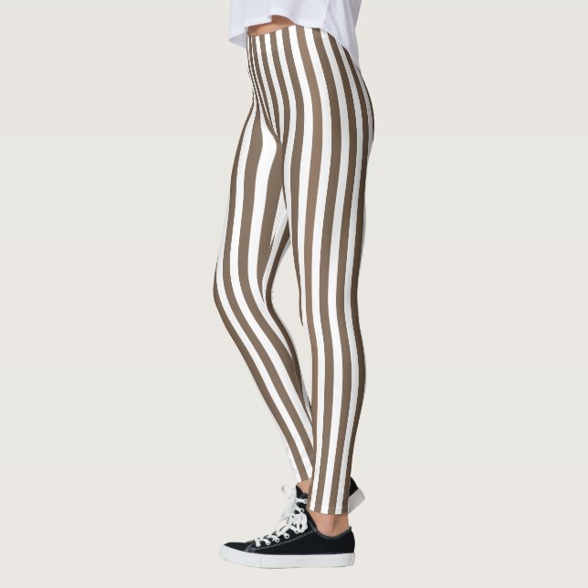 Taupe and white candy stripes leggings (Left)