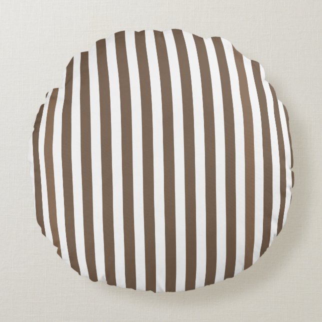 Taupe and white candy stripes round cushion (Front)