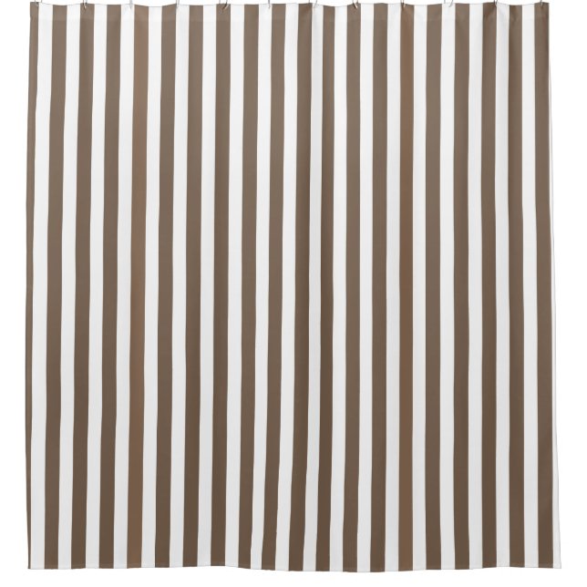 Taupe and white candy stripes shower curtain (Front)