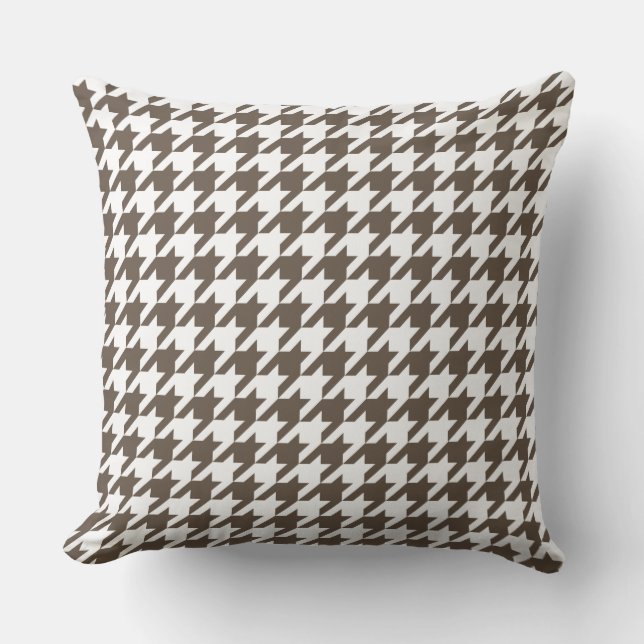 Taupe and White Houndstooth Pattern Cushion (Front)