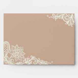 Taupe and White Lace Wedding Envelopes
