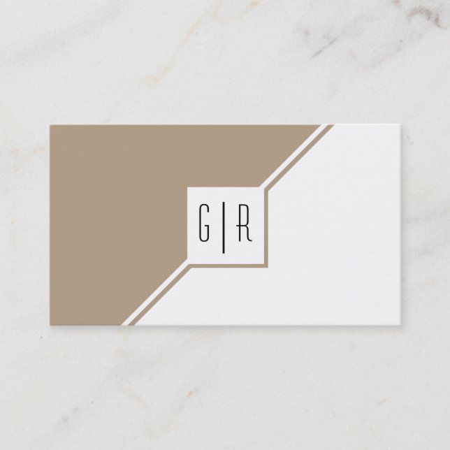 Taupe and white monogram modern geometric business card (Front)