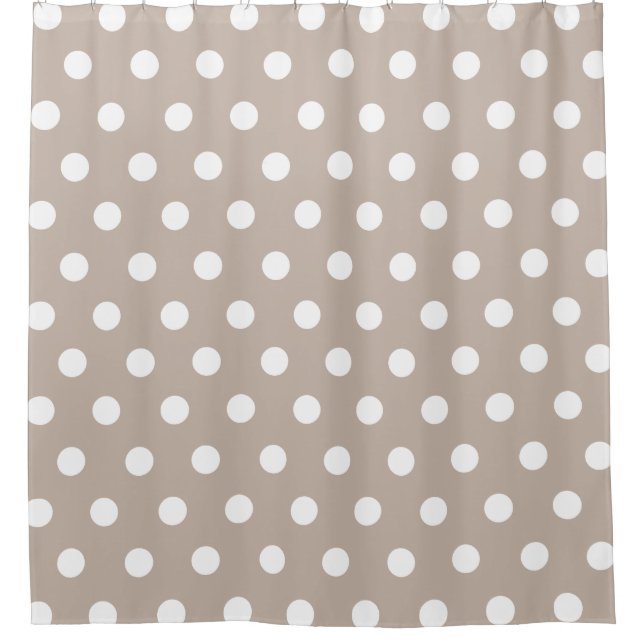 Taupe and White Polka Dot pattern Shower Curtain (Front)
