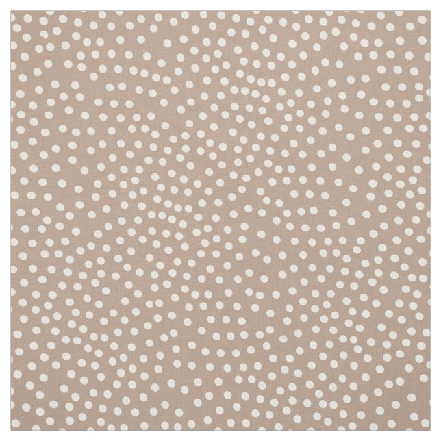 Taupe And White Random Polka Dot Spotted Print Fabric (Swatch)