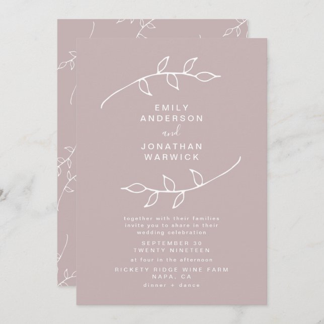 Taupe and White Simple Wreath Wedding Invitation (Front/Back)