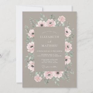 Taupe Anemone Watercolor Wedding Invitation