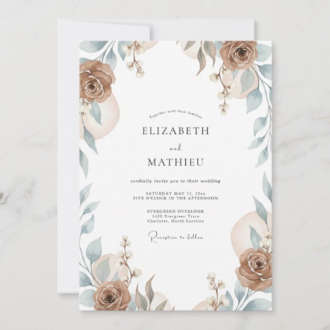 Taupe Antique Silver Leafy Wedding Invitation (Front)