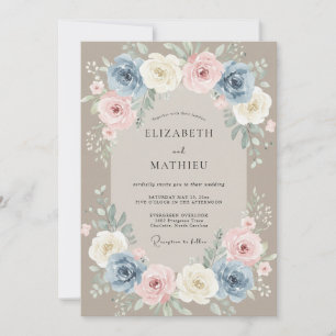 Taupe Apricot Leafy Wedding Invitation