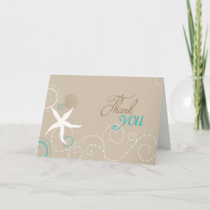 Taupe Aqua White Beach Wedding Thank You Card