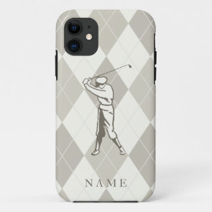 Taupe Argyle Pattern, Personalised Golf iPhone 11 Case
