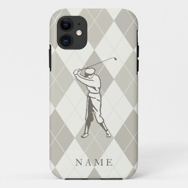 Taupe Argyle Pattern, Personalised Golf Case-Mate iPhone Case (Back)