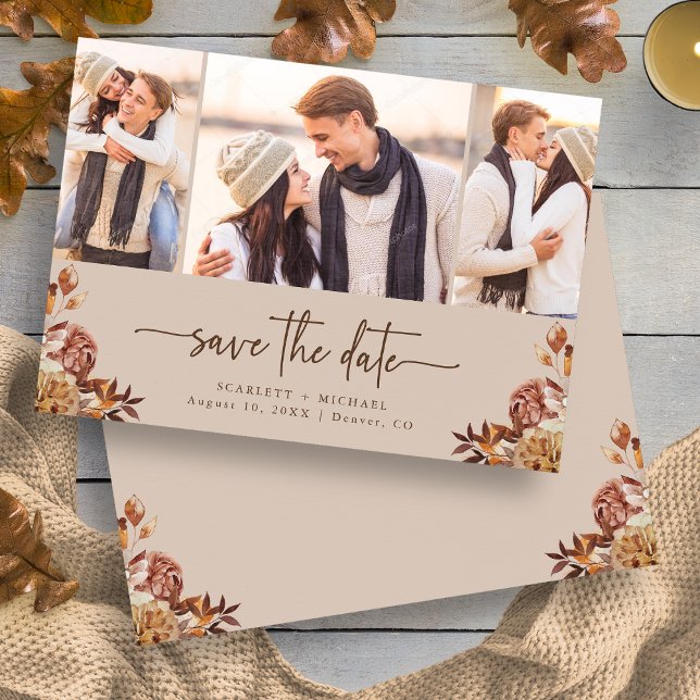 Taupe Autumn Floral Photo Save The Date (Elegant Taupe Autumn Floral Photo Save The Date Card by Painted Paperie
)