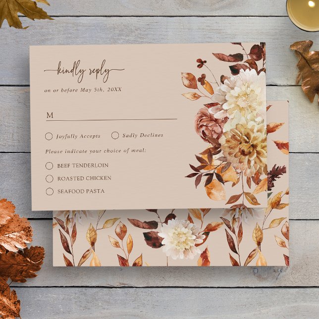Taupe Autumn Rustic Leaves RSVP Card (Taupe Autumn Rustic Leaves Floral RSVP Enclosure Card by Painted Paperie
)