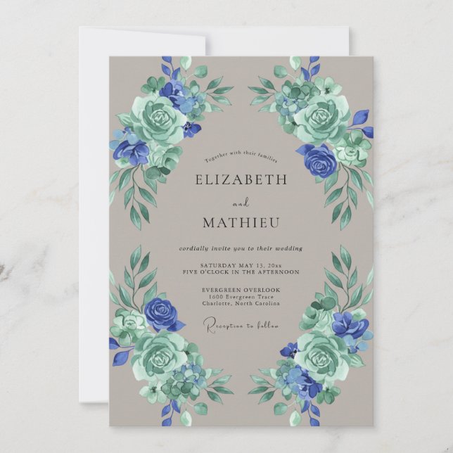 Taupe Azure Leafy Wedding Invitation (Front)