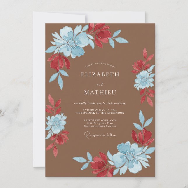 Taupe Azure Petal Wedding Invitation (Front)