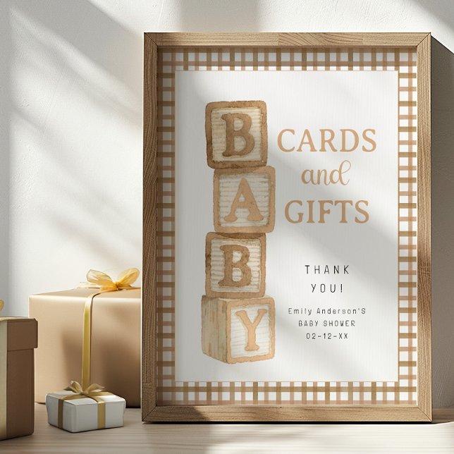 Taupe Baby Blocks Cards and Gifts Baby Shower Sign (Cards & Gifts Baby Shower Sign)