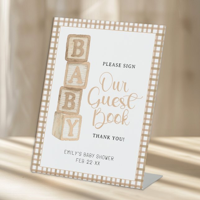 Taupe Baby Blocks Please Sign Our Guest Book Sign (Guest Book Sign)