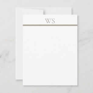 Taupe Bar Monogram Personalised Flat Note Card