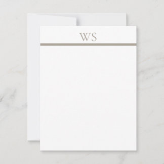 Taupe Bar Monogram Personalised Flat Note Card