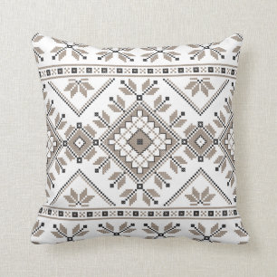 Taupe Beige Aztec Tribal Ethnic Geometric Pattern Cushion