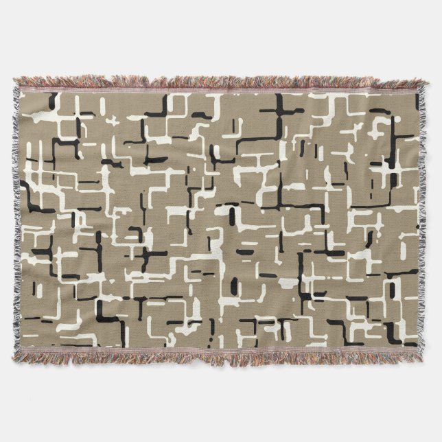 Taupe Beige Black White Throw Blanket (Front)