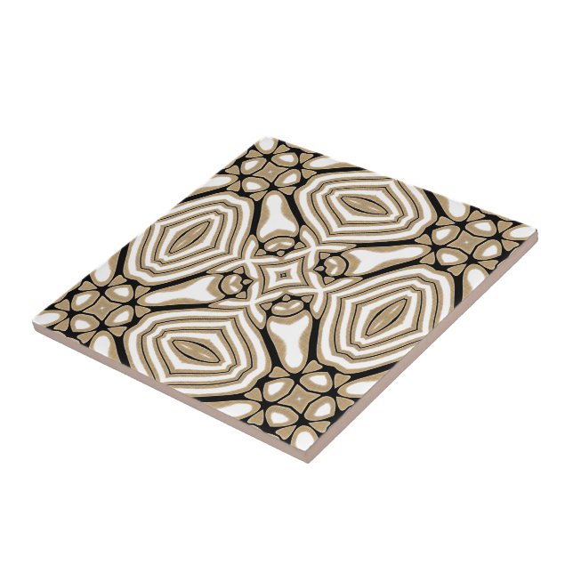 Taupe Beige Brown Black White Orient Art Pattern Ceramic Tile (Side)