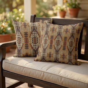 Taupe Beige Brown Orange Black Tribal Art Cushion