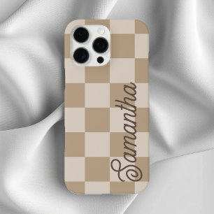 Taupe Beige Checkers Script Name iPhone 16 Pro Max Case