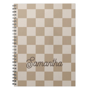 Taupe Beige Checkers Script Name Notebook