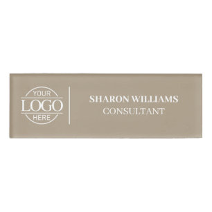 Taupe Beige Custom Company Logo Employee Staff Name Tag