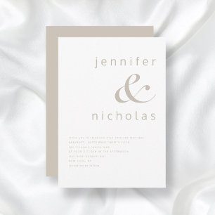 Taupe Beige Elegant Modern Typography Wedding Invitation