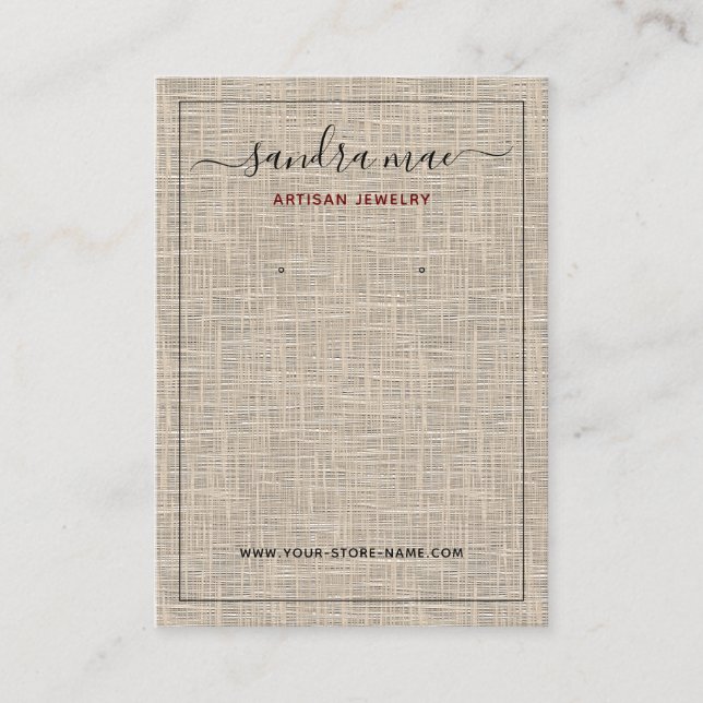 Taupe Beige Linen Texture Jewellery Display Card (Front)