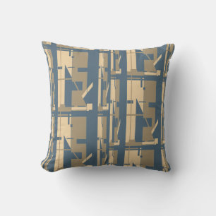 Taupe Beige Slate Blue Southwest Look Large Tiles Cushion