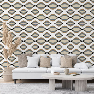 Taupe Beige Tan Gray White Black Ogee Waves Wallpaper