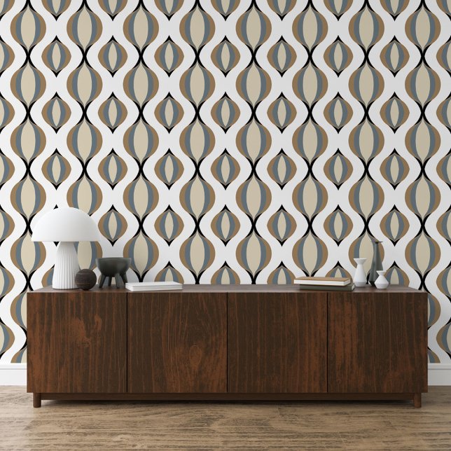 Taupe Beige Tan Grey White Black Ogee Wave Pattern Wallpaper (Creator Uploaded)