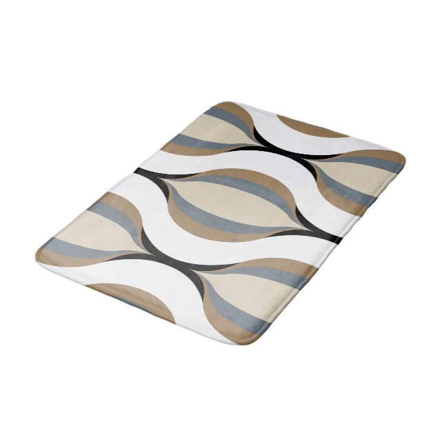 Taupe Beige Tan Grey White Black Ogee Waves Bath Mat (Angled)