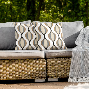 Taupe Beige Tan Grey White Black Ogee Waves Cushion
