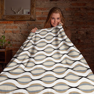 Taupe Beige Tan Grey White Black Ogee Waves Fleece Blanket