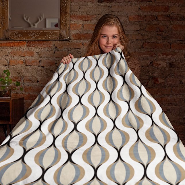 Taupe Beige Tan Grey White Black Ogee Waves Fleece Blanket (Creator Uploaded)