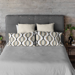 Taupe Beige Tan Grey White Black Ogee Waves Pillowcase