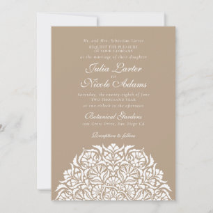 Taupe Beige Tan Whimsical Floral Mandala Wedding Invitation