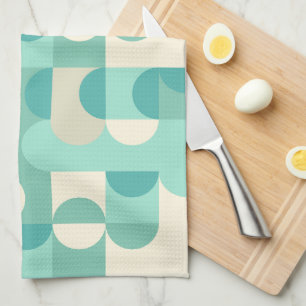 Taupe Beige Teal Blue Mint Green Circles Pattern Tea Towel