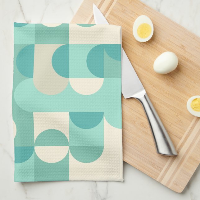Taupe Beige Teal Blue Mint Green Circles Pattern Tea Towel (Quarter Fold)