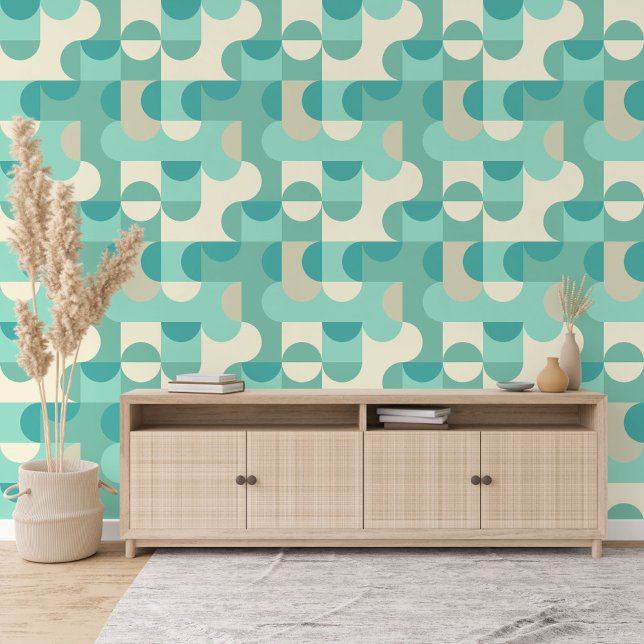 Taupe Beige Teal Blue Mint Green Circles Pattern Wallpaper (Creator Uploaded)