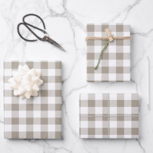 Taupe Beige White Plaid Pattern  Wrapping Paper Sheet
