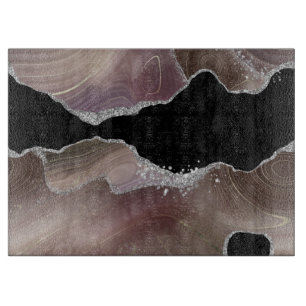 Taupe & Black Agate Silver Glitter Landscape Cutting Board