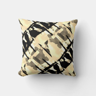Taupe Black Beige Slanted Abstract Large Tiles Cushion