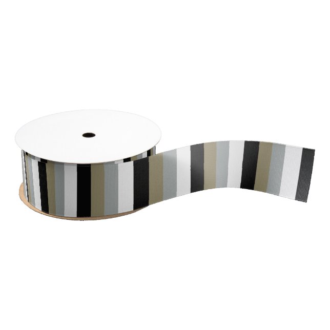 Taupe Black Gray Bold Stripe Grosgrain Ribbon (Spool)